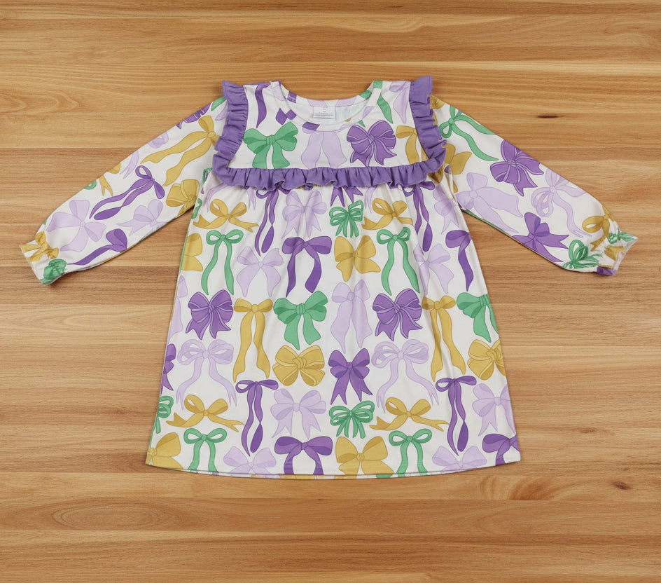 purple green gold coquette mardi gras baby girl dress