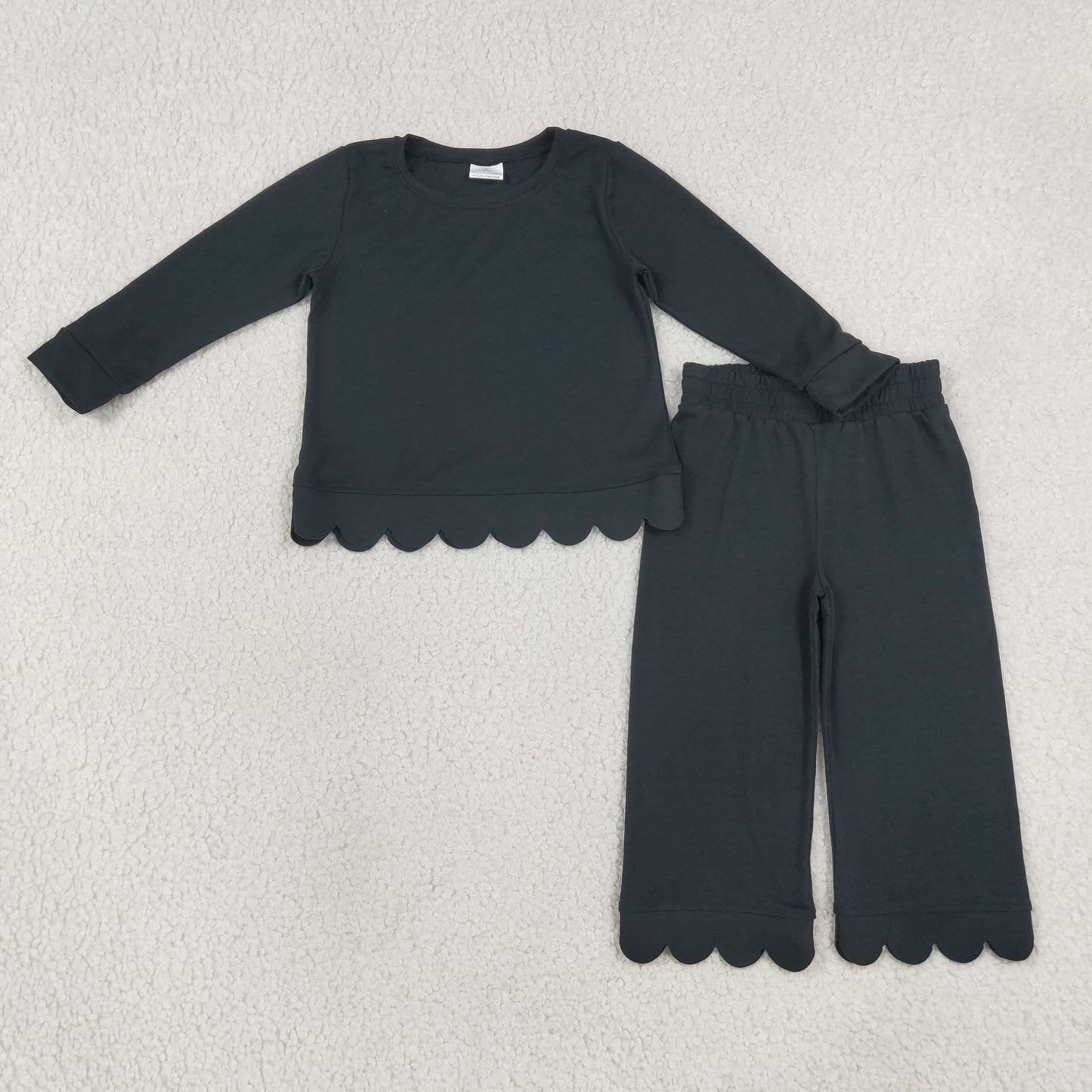 long sleeve cotton black scallop pants outfit