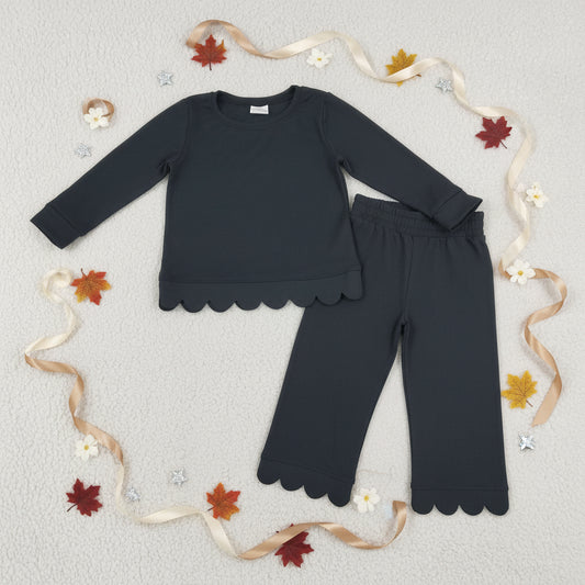 long sleeve cotton black scallop pants outfit