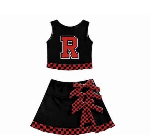 Custom order MOQ 5 Kinsey R checkered bow black skort set