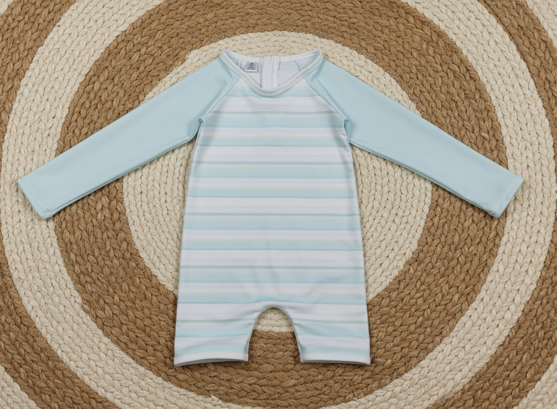 boys swimsuit blue stripes long sleeve rash guards