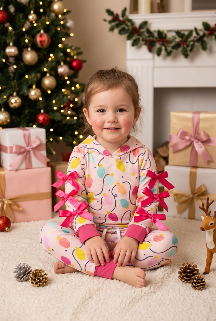 ribbon bow sleeve Christmas light hooded outfit