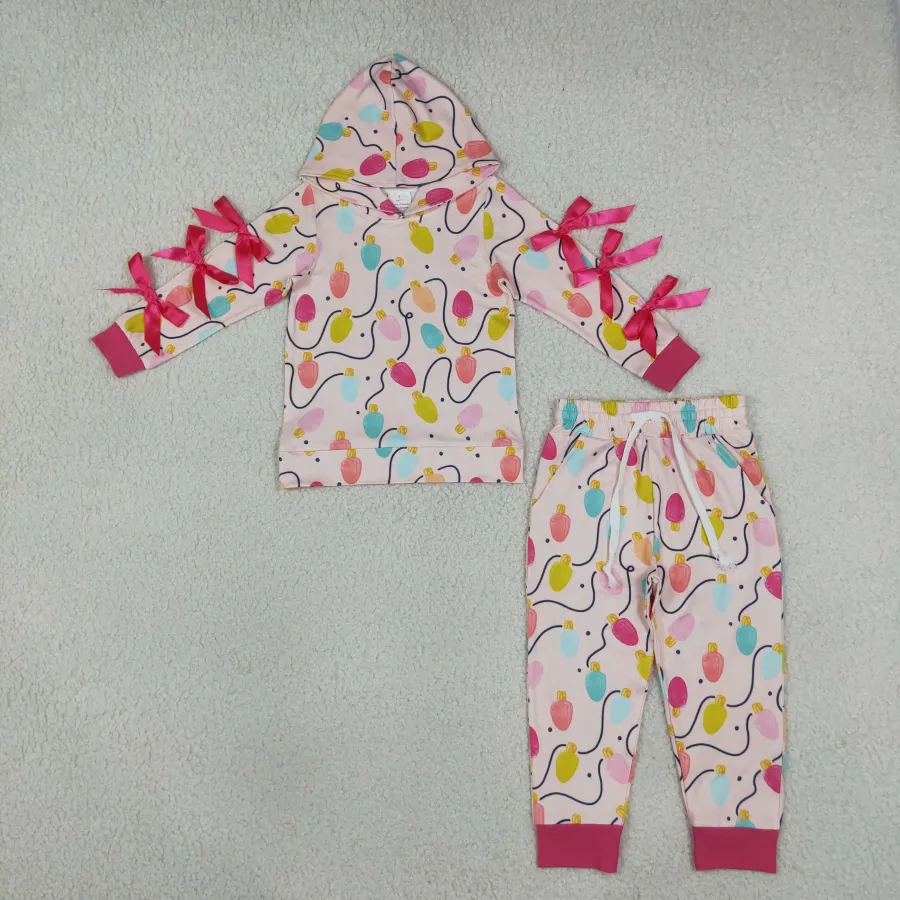 ribbon bow sleeve Christmas light hooded outfit