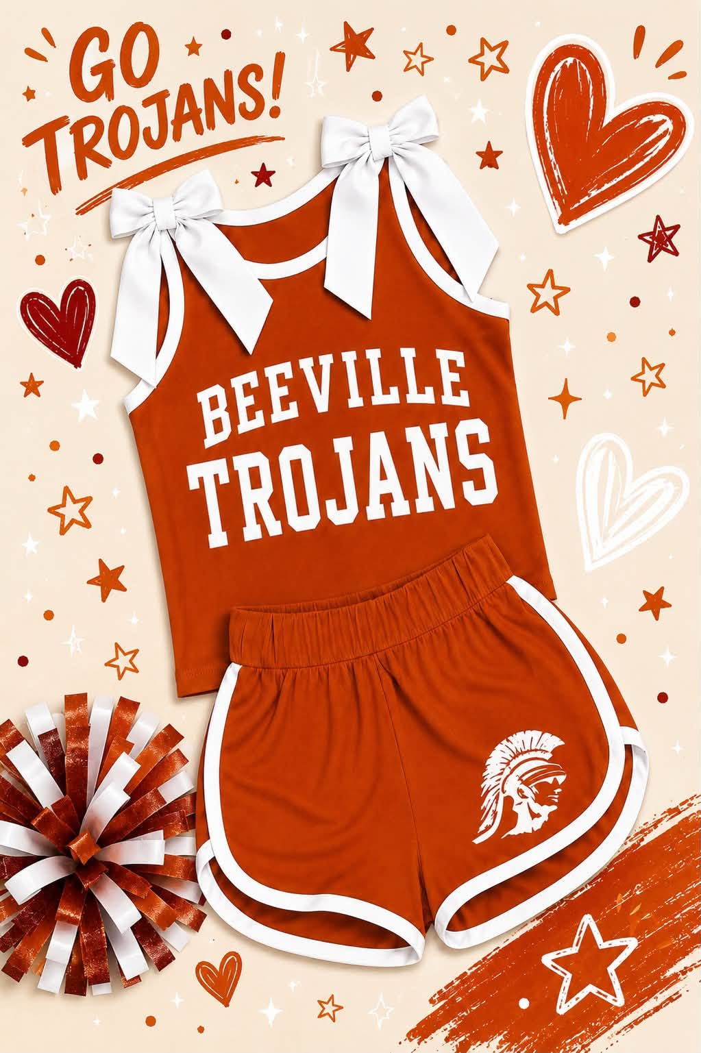 Custom order MOQ 5 Trojans Football Team Cheer Sets