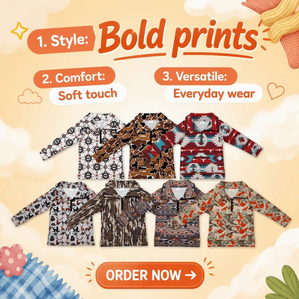Boy Western Camo Aztec Zip Up Pullover