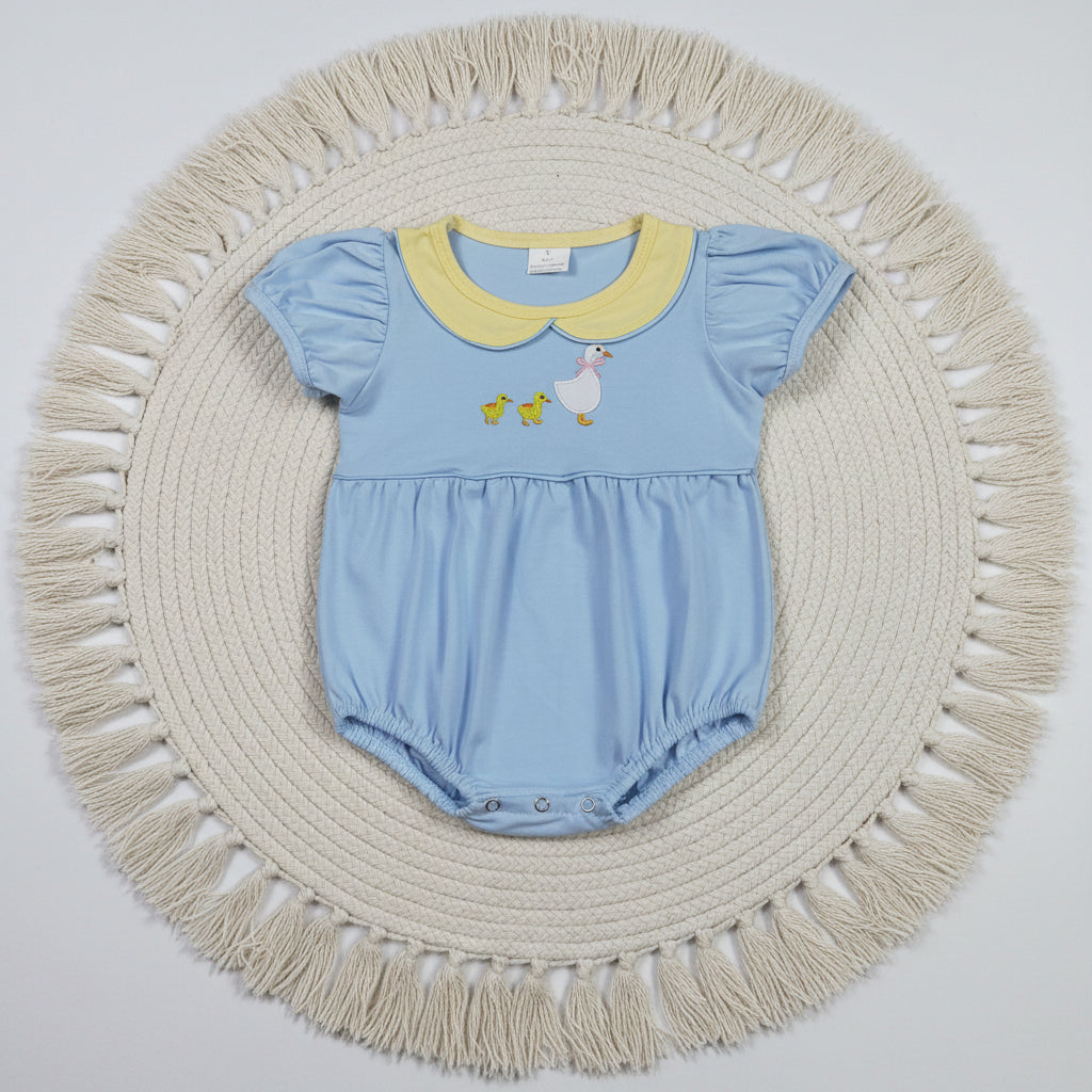 SR3298 blue silly goose embroidery bubble romper baby clothes