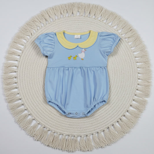 SR3298 blue silly goose embroidery bubble romper baby clothes