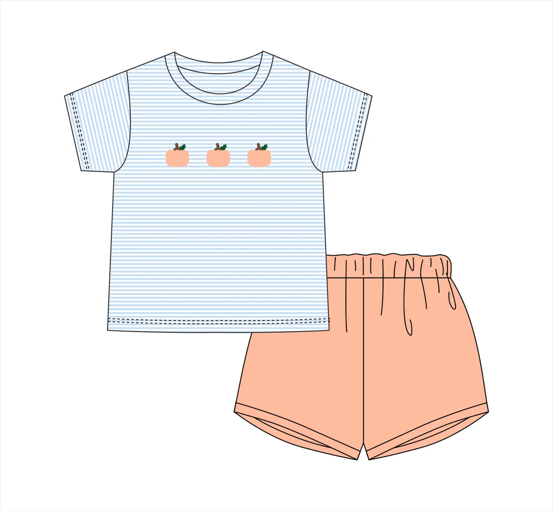 Custom order MOQ 3 Loop Stitch Pumpkins Boys Short Set