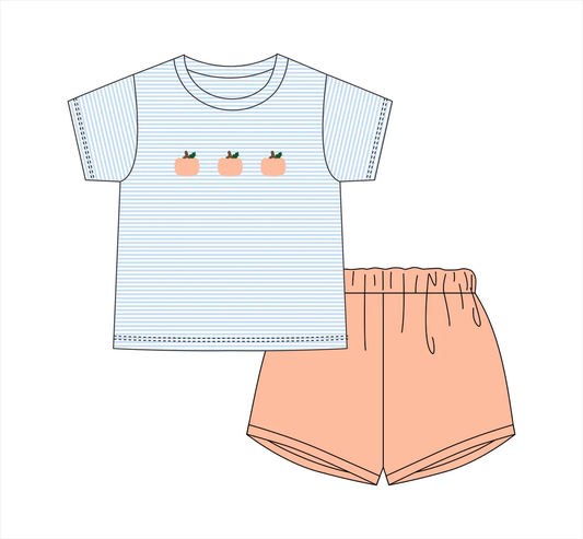 Custom order MOQ 3 Loop Stitch Pumpkins Boys Short Set