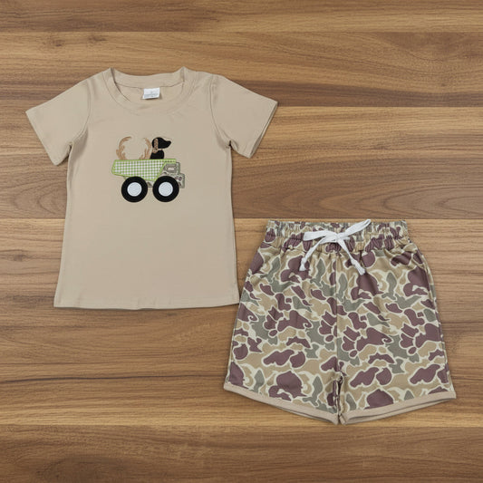 hunting truck embroidery camo shorts set