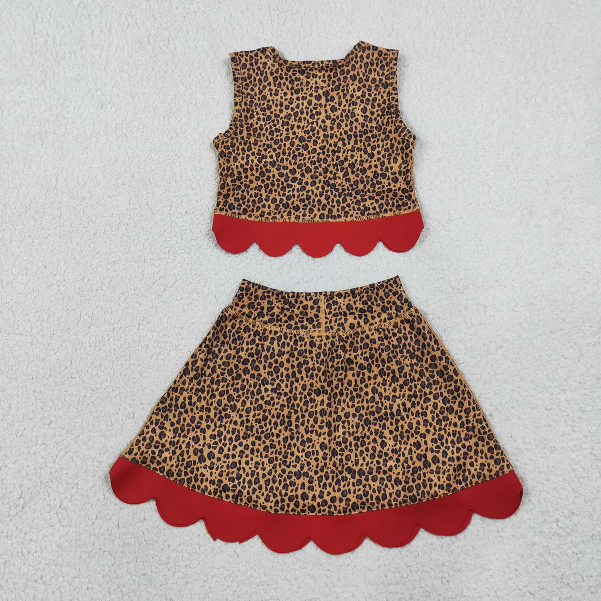 leopard red scallop athletic skort outfit girls clothing