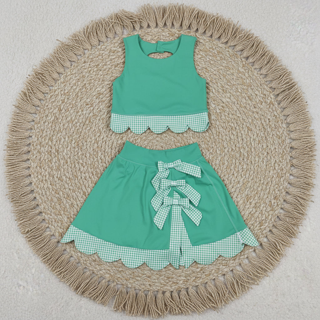 green athletic scallop skort set