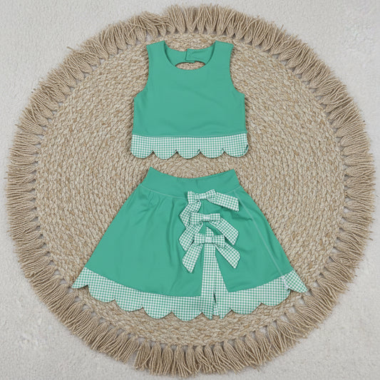 green athletic scallop skort set