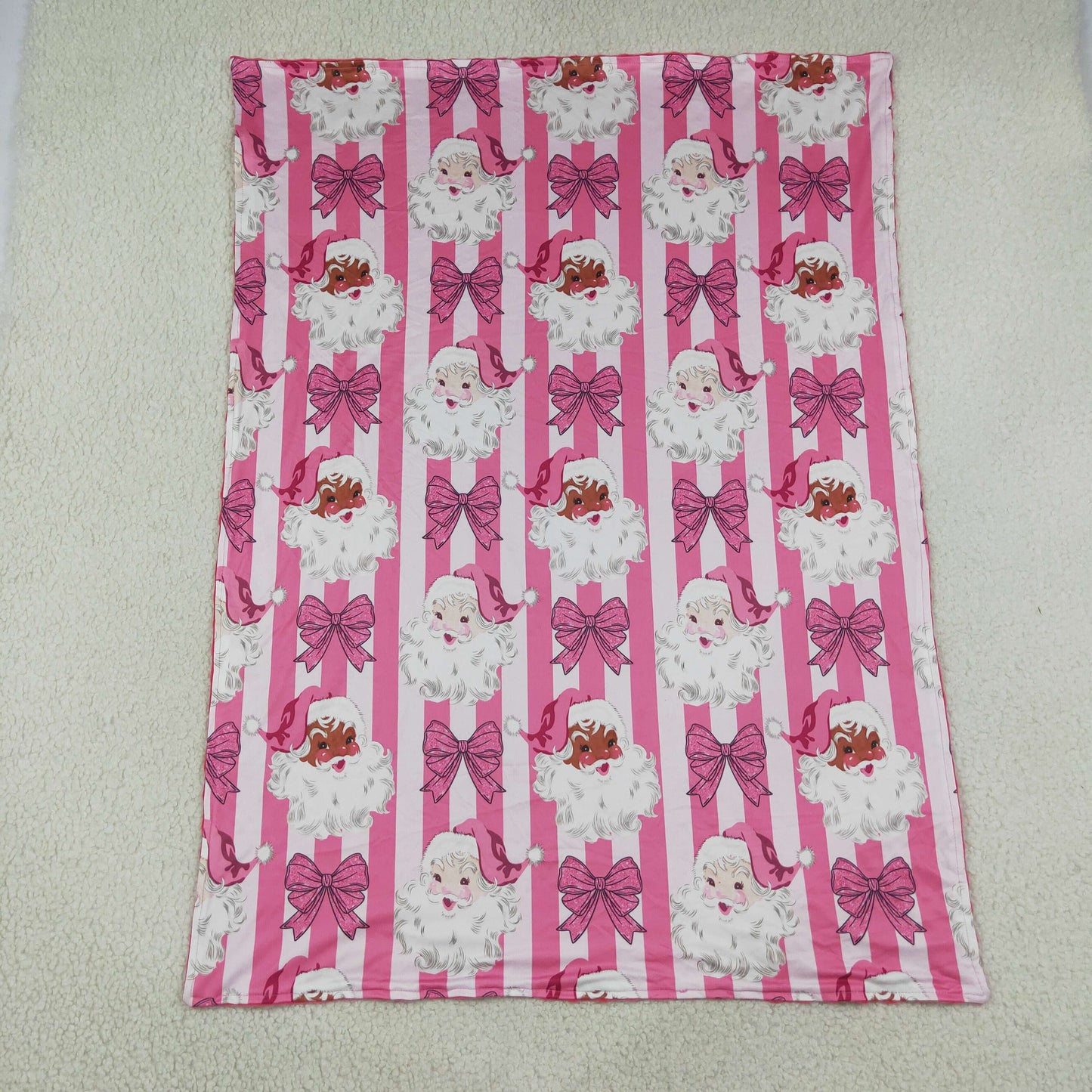 pink stripes bow santa christmas baby blanket