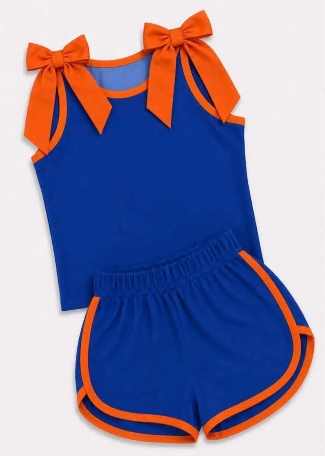 Custom order MOQ 3 Shannon royal blue orange bow tank shorts set