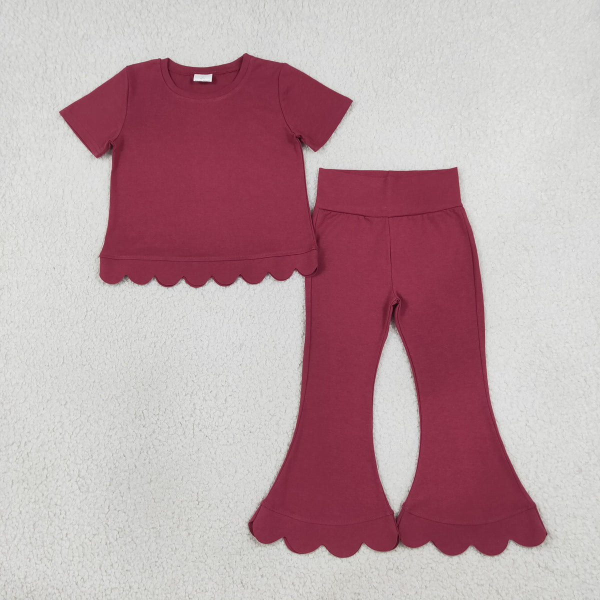 solid berry scallop girls outfit pants set