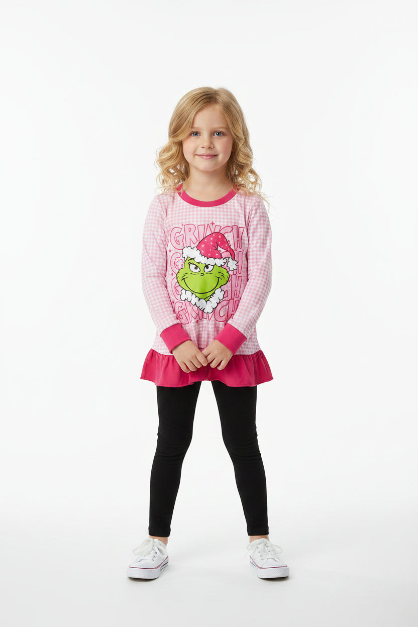 grinchmas pink gingham ruffle shirt girls top