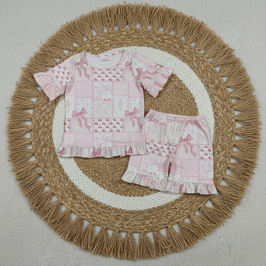 patchwork ruffle shorts set summer girl clothing