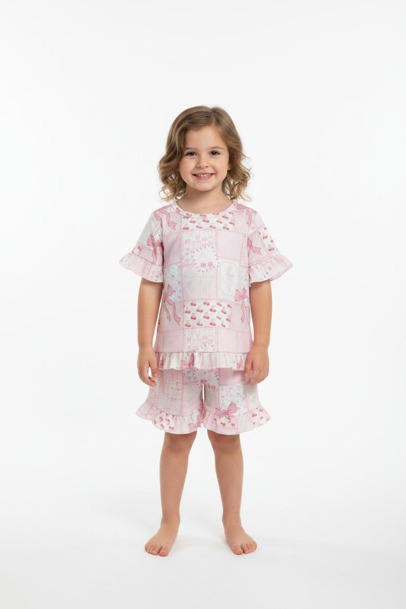 patchwork ruffle shorts set summer girl clothing