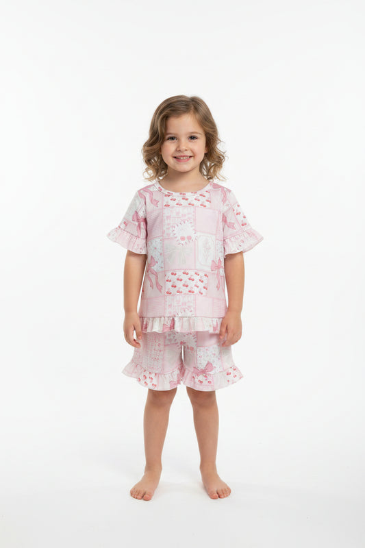 patchwork ruffle shorts set summer girl clothing