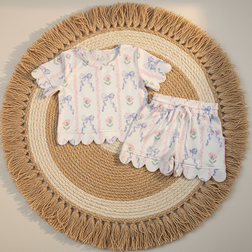 coquette flower scallop shorts set