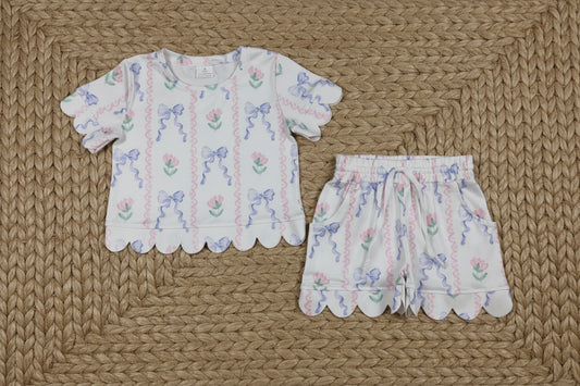 coquette flower scallop shorts set