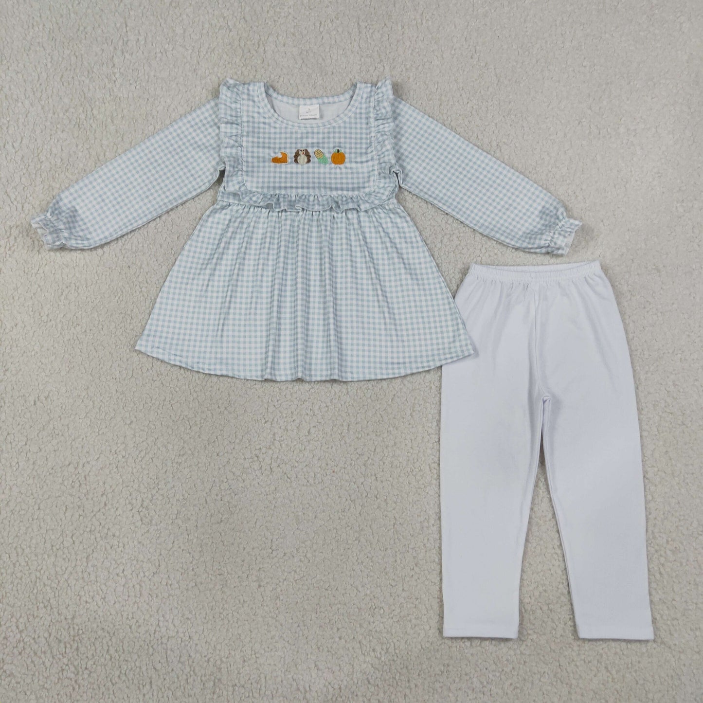 pumpkin pie turkey gingham tunic leggings set thanksgiving day girl outfit