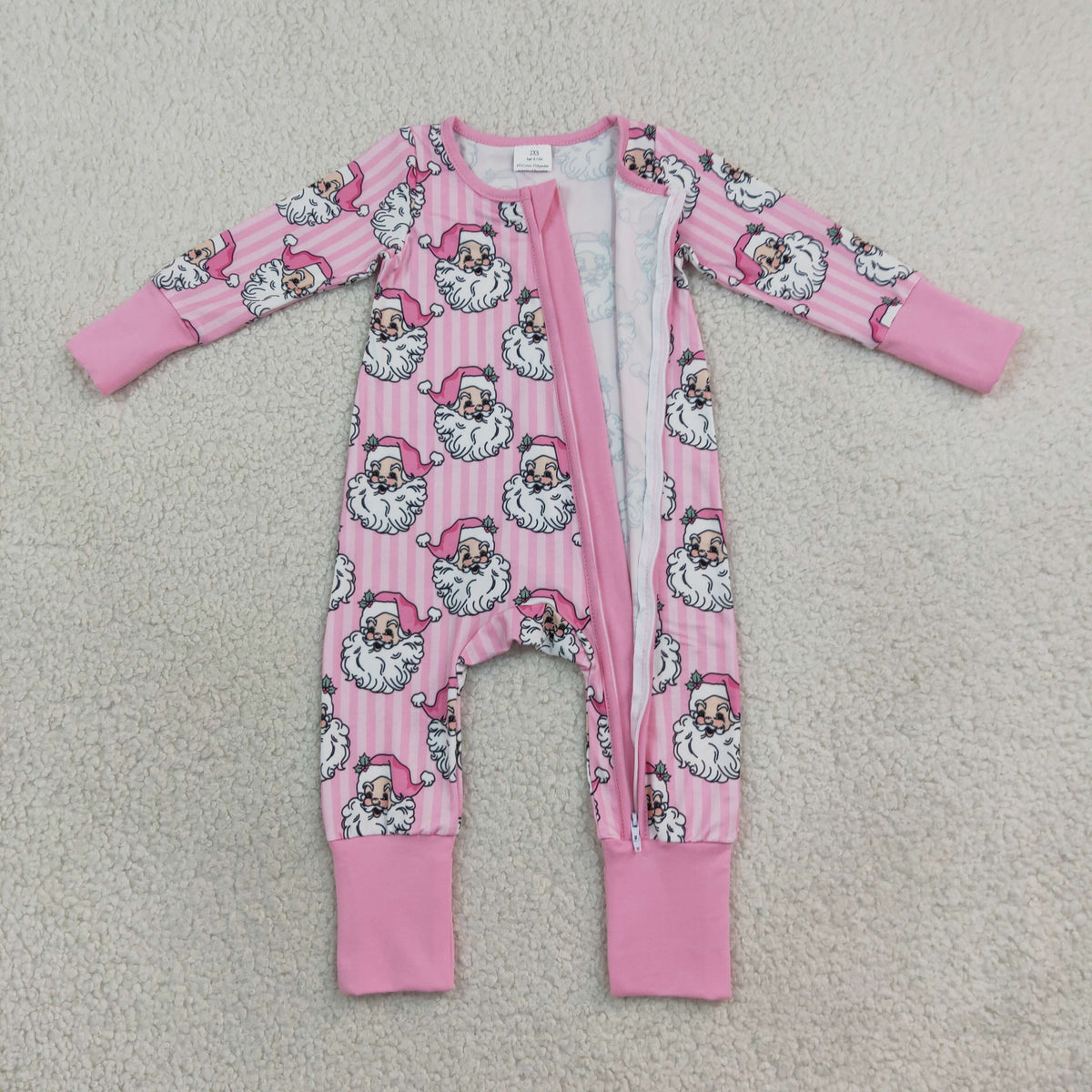 LR3125 pink santa print girl sleeper PJ