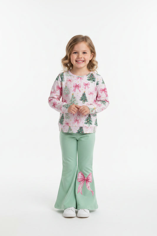 pink bow Christmas tree print belle outfit