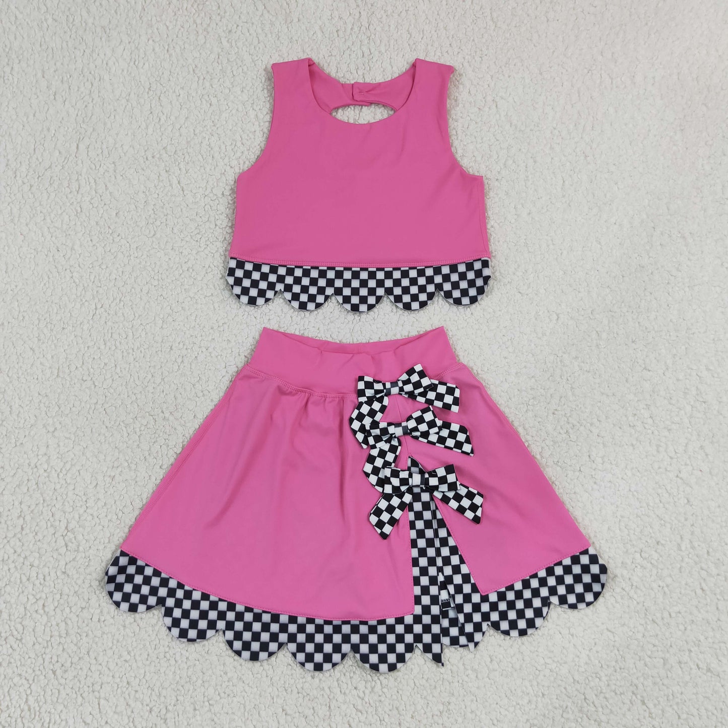 hot pink with black checkered scallop athletic skort outfit girls clothes