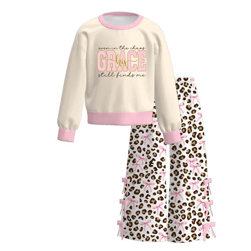 MOQ 5one items TAT 7-8weeks 95%cotton 5%spandex fath wide leg girls outfit
