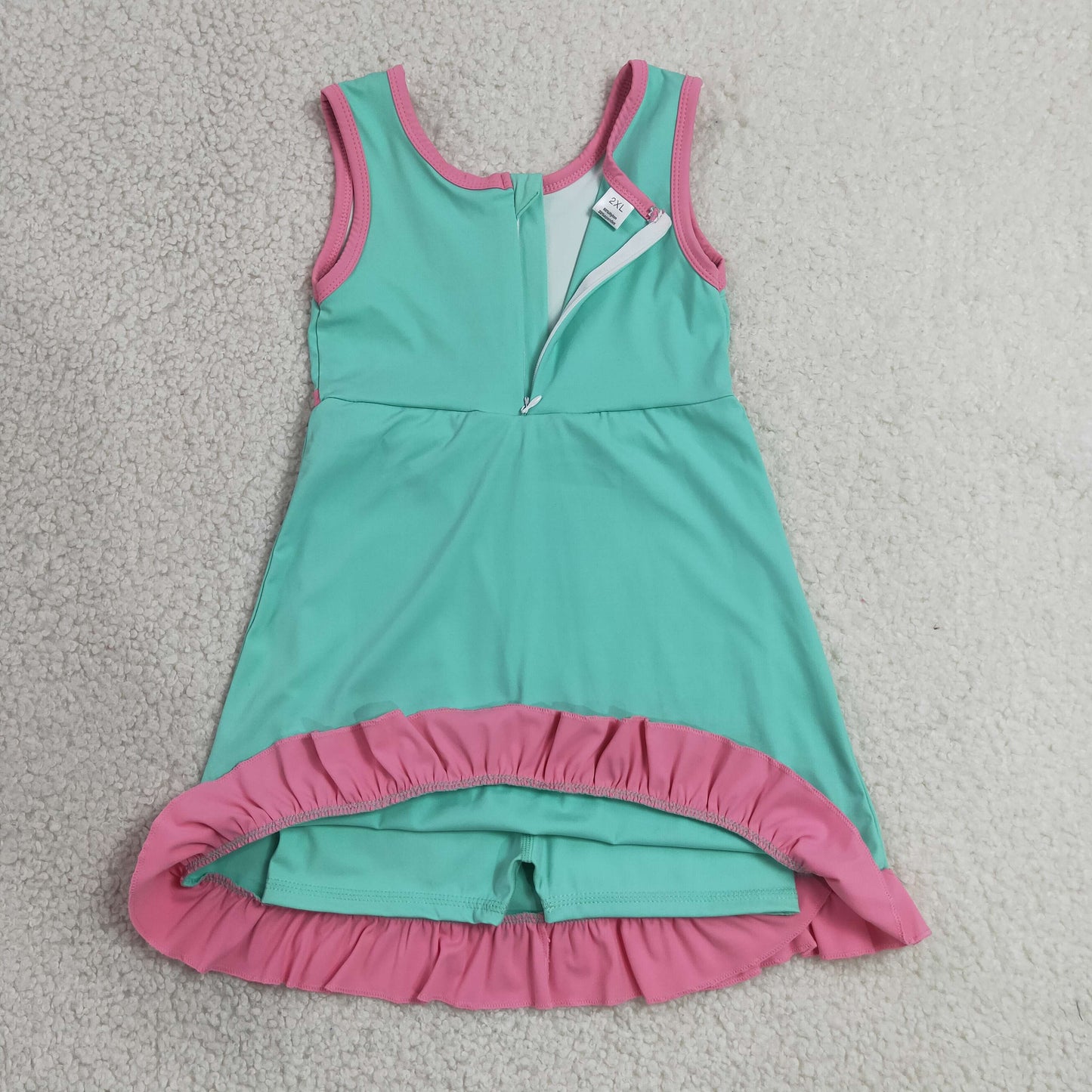 solid teal abd pink ruffle athletic dress