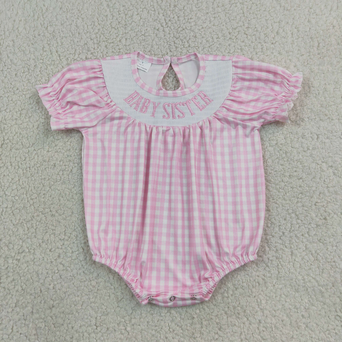 pink gingham baby sister smock bubble girl romper