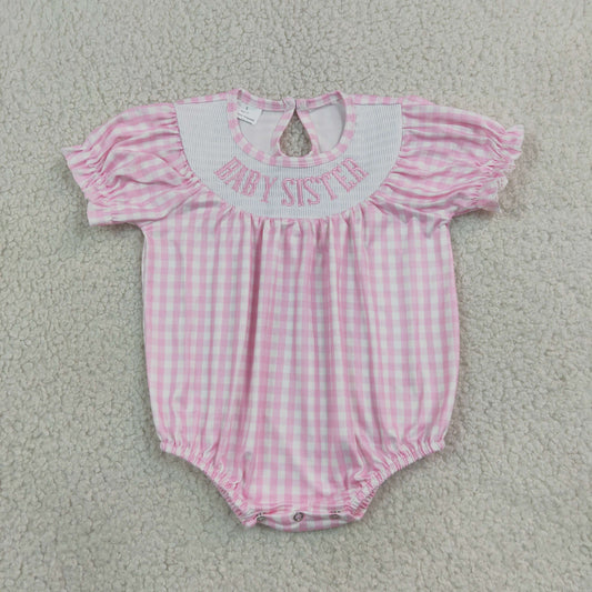 pink gingham baby sister smock bubble girl romper