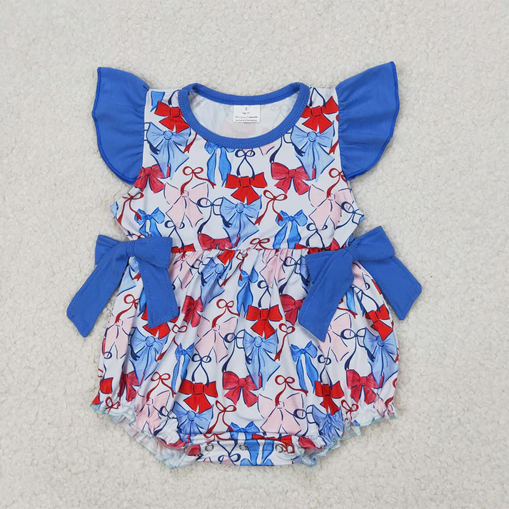 SR2954  red white blue coquette bow bubble girl romper