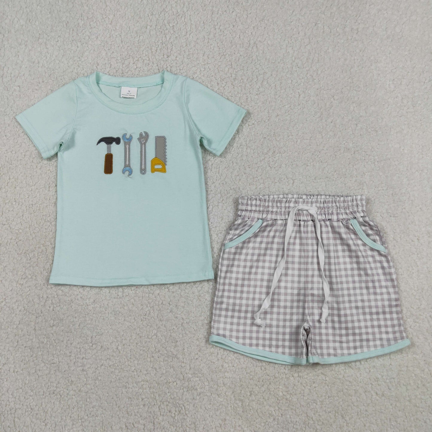 tools embroidery boy shorts set kids clothes