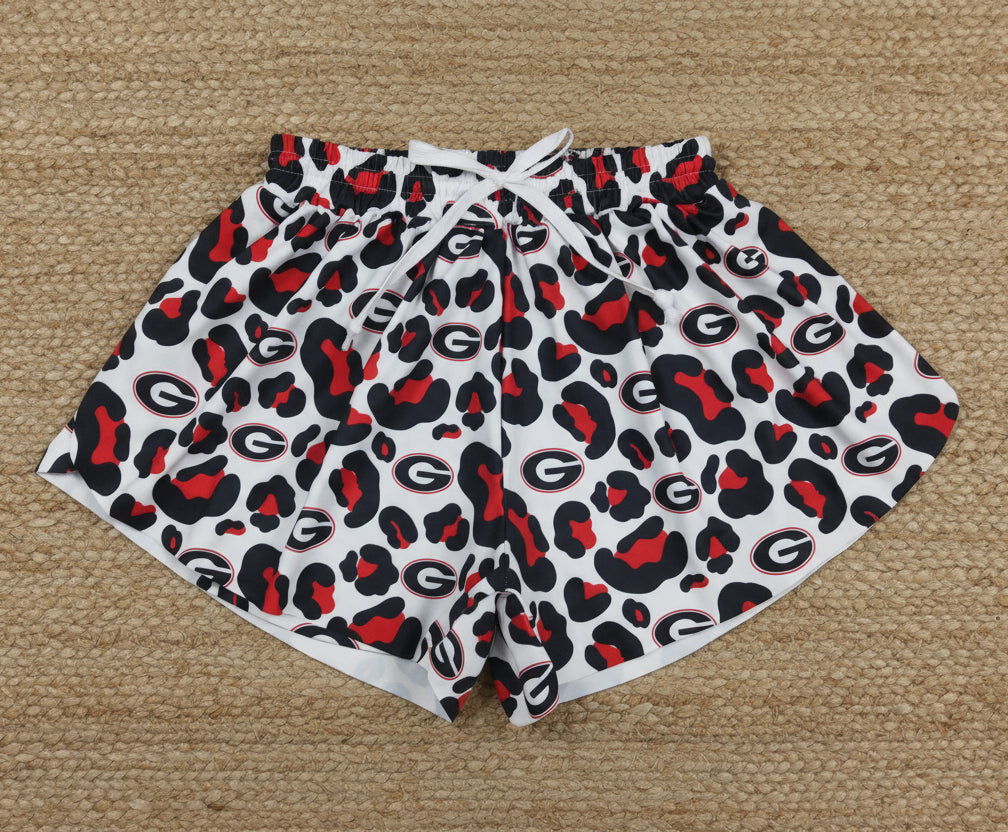 Adult Women Black Red Leopartd G Team Yoga Active Shorts Bottom Gym Sportswear