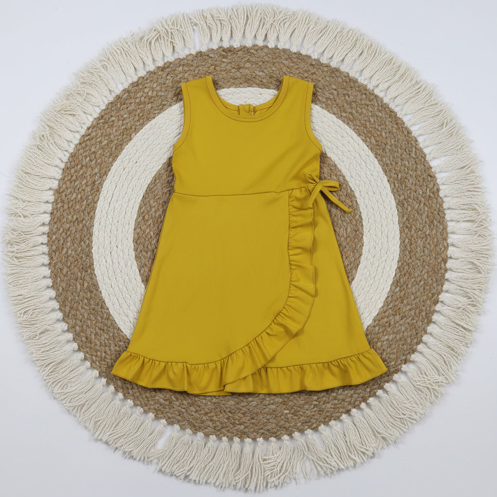 solid mustard ruffle athletic dress