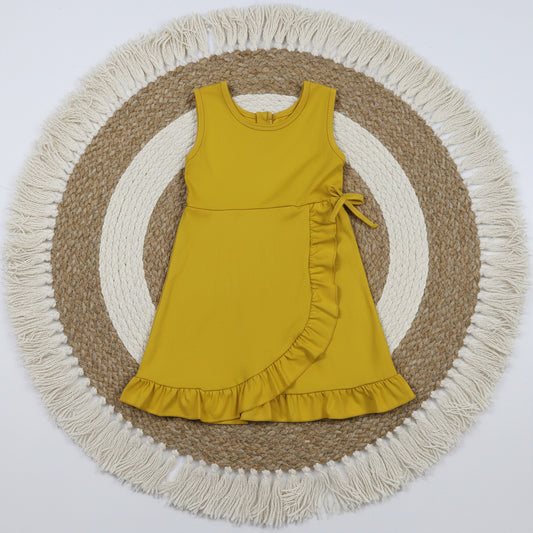 solid mustard ruffle athletic dress