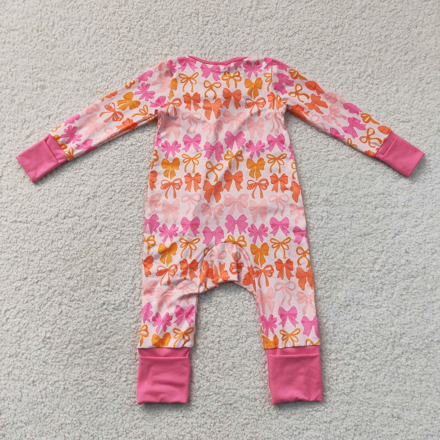 LR2567 long sleeve orange coquette bow ruffle zipper sleeper fall baby clothing