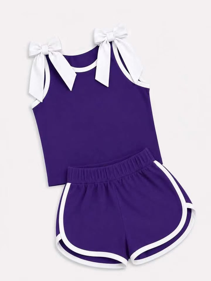 Pre order purple white bow tank shorts set
