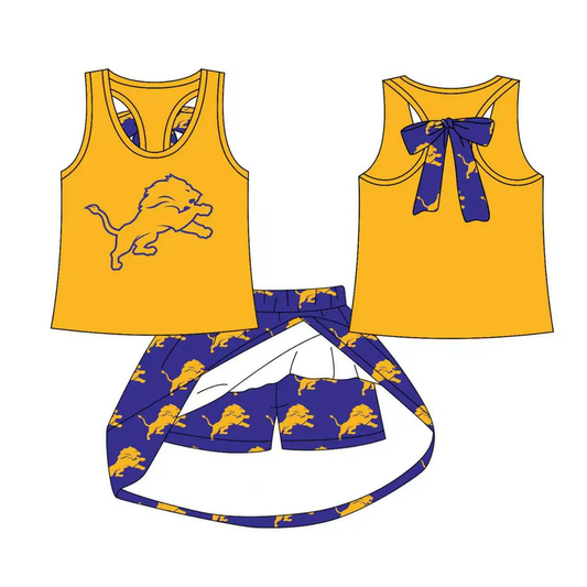 Custom order MOQ 3 sleeveless bow top lion skorts kids girls team outfits