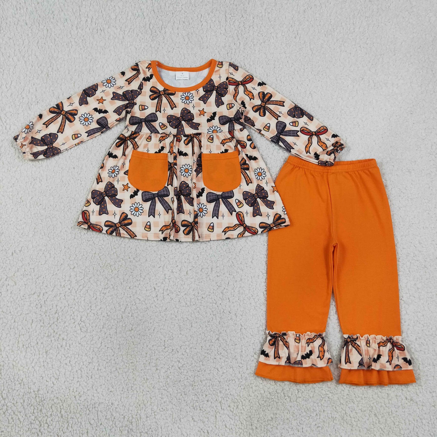 Halloween coquette bow ruffle pants set with pocket girl outfit