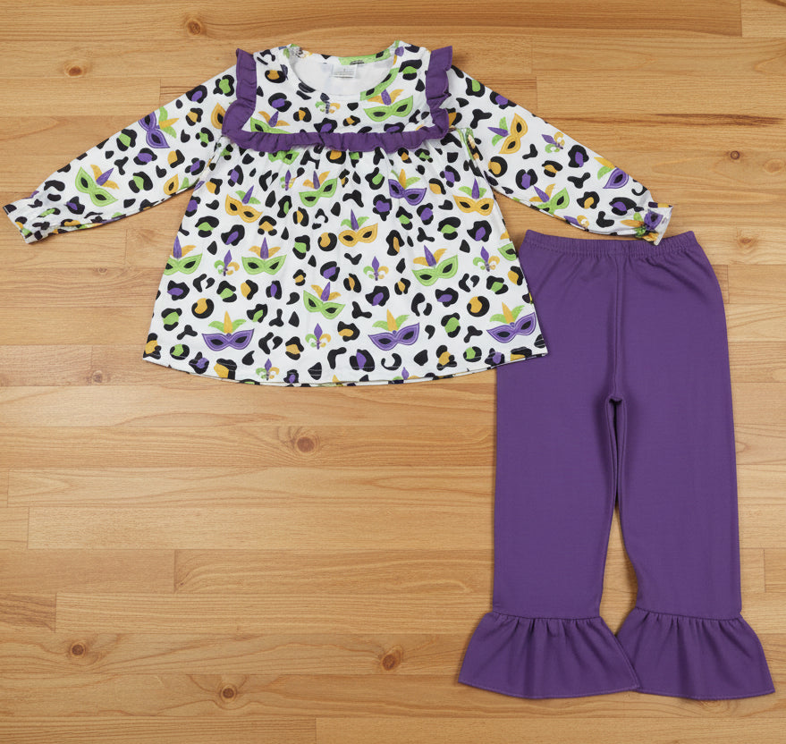 purple green gold leopard and mask pants set mardi gras girl outfit