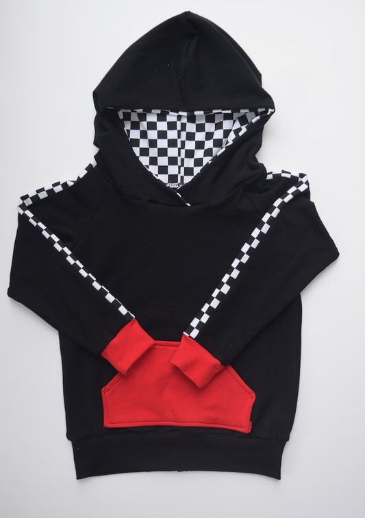 custom order MOQ 5 boys black checkered hoodie