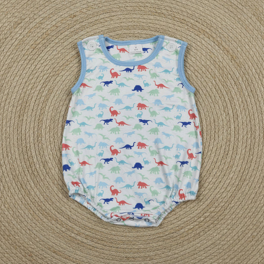 SR4096 sleeveless dinosaur bubble romper baby boy clothes