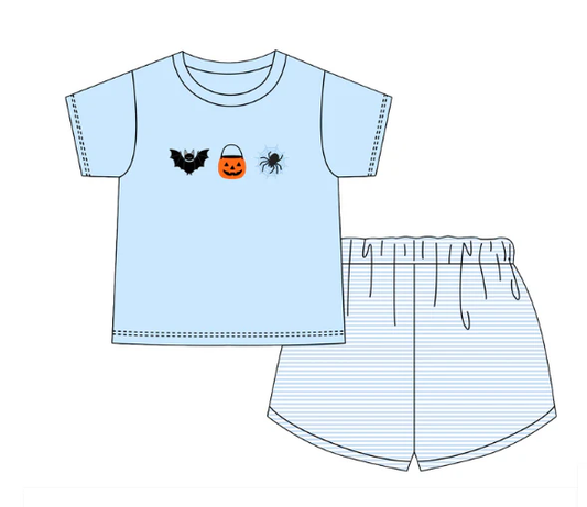Custom order MOQ 3 Hand Stitched Halloween Boy Short Set