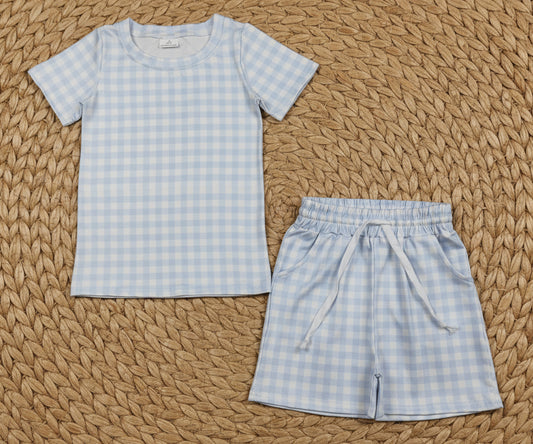 baby boy blue gingham shorts set kids clothing