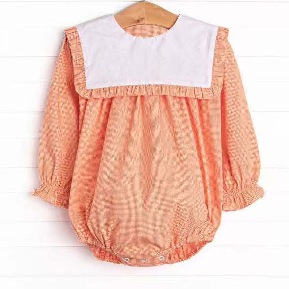 Custom order Morgan orange gingham girl romper
