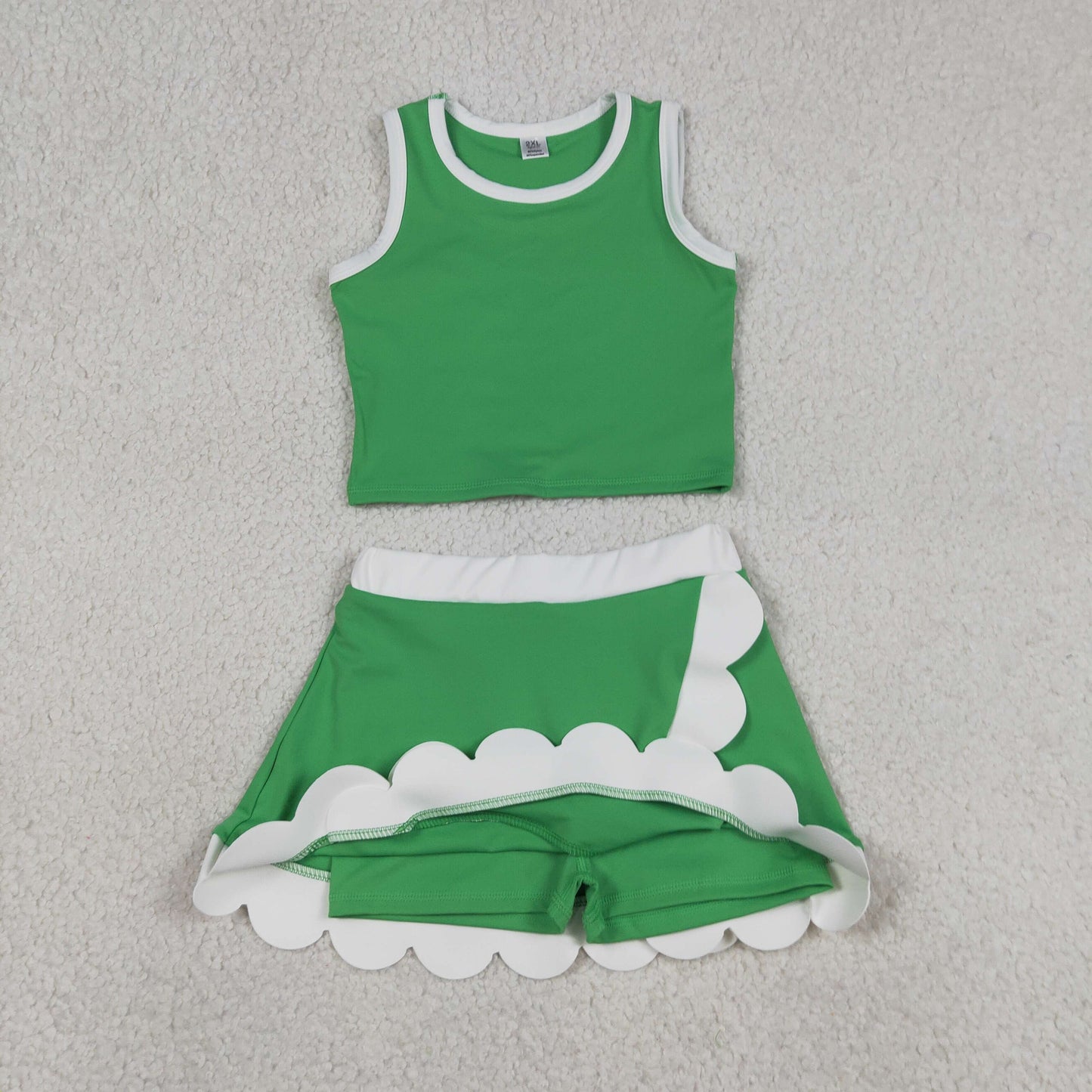solid green white scallop athletic skort outfit girls clothes